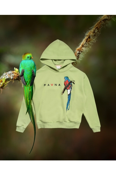 Bluza damska z kapturem z kwezalem herbowym - zielona